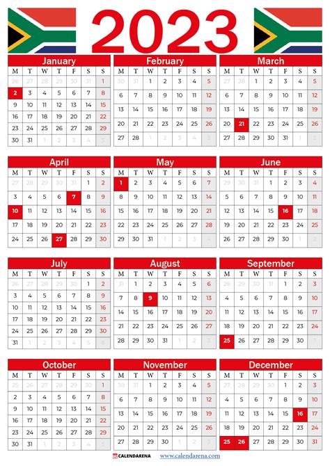 South Africa 2023 Calendar With Holidays Printable