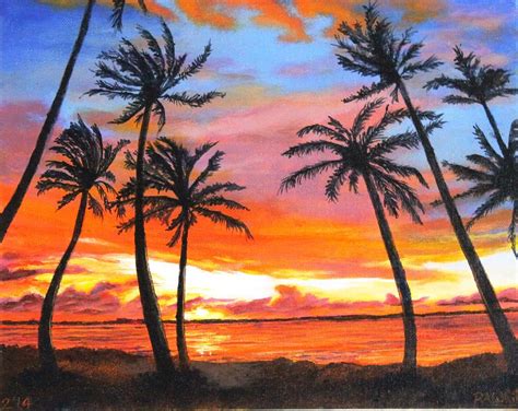 Palm Tree Sunset Painting By Richard White