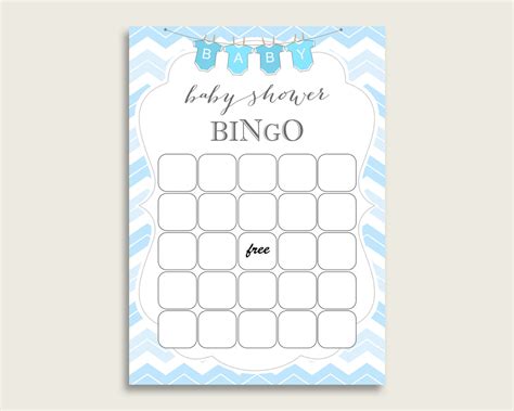 Blue White Baby Shower Bingo Blank Game Printable Chevron Baby Shower