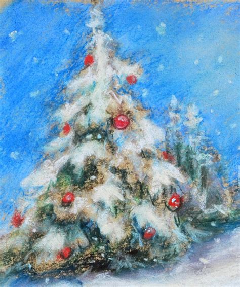 Winter Scene Original Pastel Painting Christmas Snow Etsy