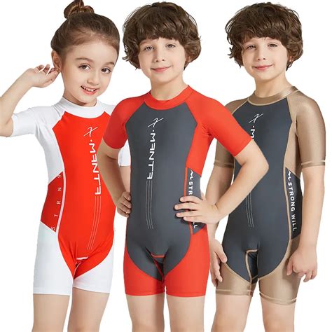 Lycra Short Sleeve Wetsuit Kids One Piece Swimsuit For Boys Girls