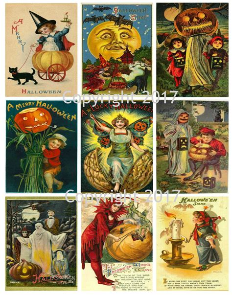 Printable Vintage Halloween Cards Collage Sheet 102 Instant Etsy