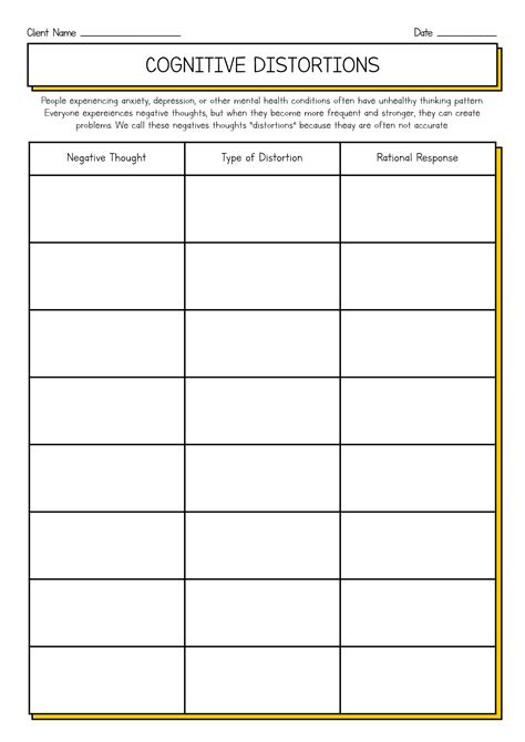 Therapy Aid Worksheets Cognitive Distortions