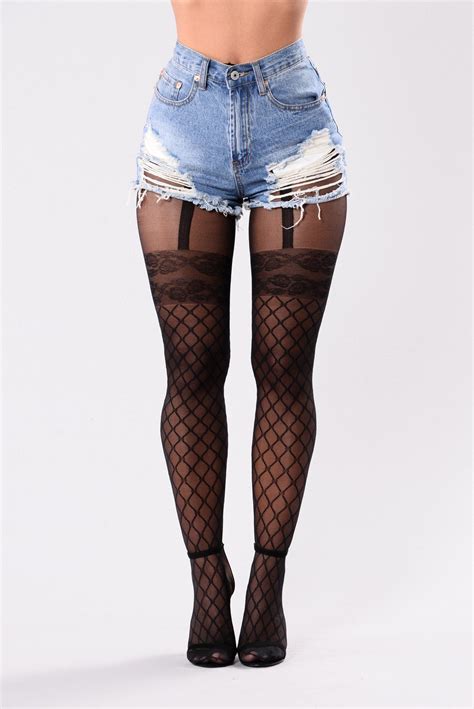 Hazel Fishnets Garter Tights Black Black Fishnet Tights Black Tights Fashion Tights