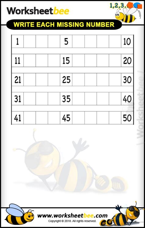 Printable Worksheet For Kids About To Write Each Missing Numbers 1 50
