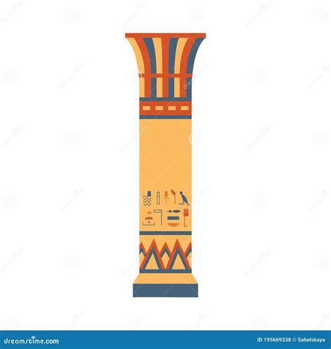 Column Of Egyptian Temple In Pharaoh Times Flat Vector Illustration