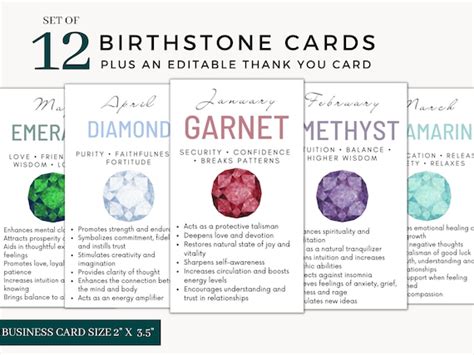 Set Of 12 Printable Birthstone Info Cards Gemstone Meaning Etsy