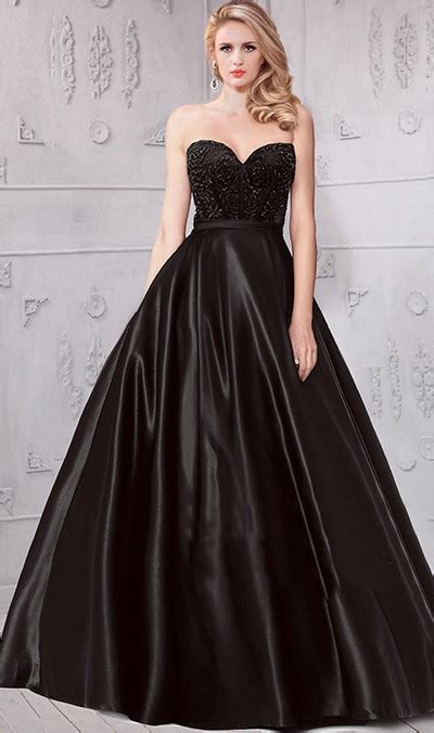 Lovely Ball Gown Strapless Sweetheart Black Satin Beaded Prom Dress