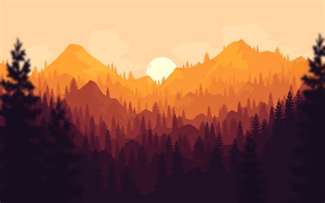วอลเปเปอร์ งานศิลปะ ป่า พระอาทิตย์ตก ภูเขา ต้นไม้ 2560x1600