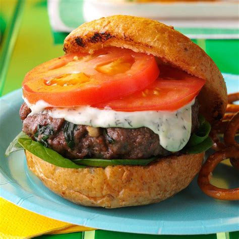 Grilled Spinach Feta Burgers Recipe Taste Of Home