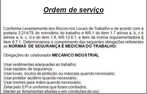 Exemplo De Ordem De Serviço Manutenção Novo Exemplo