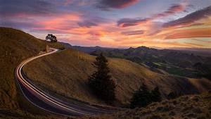 New, Zealand, Hill, Mountain, Road, During, Sunset, Hd, Nature