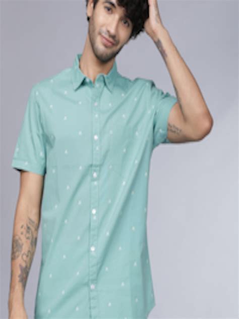 Buy HIGHLANDER Men Sea Green & White Slim Fit Printed Casual Shirt 