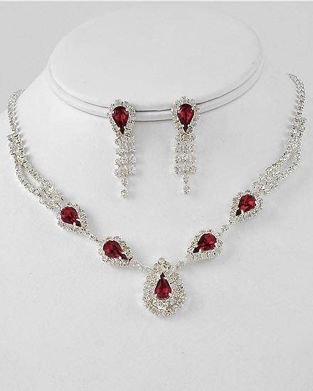 Image Detail For New Red Rhinestone Necklace Pierced Earring Set Prom