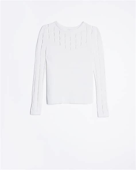White Cut Out Long Sleeve Top River Island