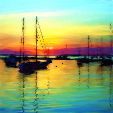 Sunset Over The Harbour Art Watercolor Paintings Art Painting