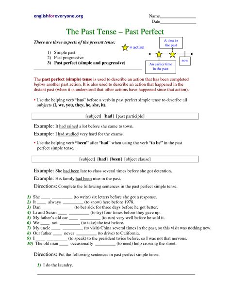 14 Past Perfect Verb Worksheet