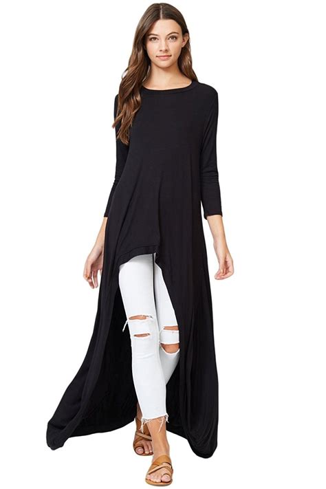 women s clothing tops and tees knits and tees 3 4 sleeve high low casual long maxi tunic tops