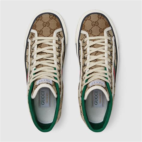 Sneaker Alta Gucci Tennis 1977 Donna In Tessuto Gg Beige Ed Ebano