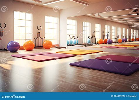 Interior Of Empty Yoga Gymnasium Gym With Fit Balls Stock Photo Image