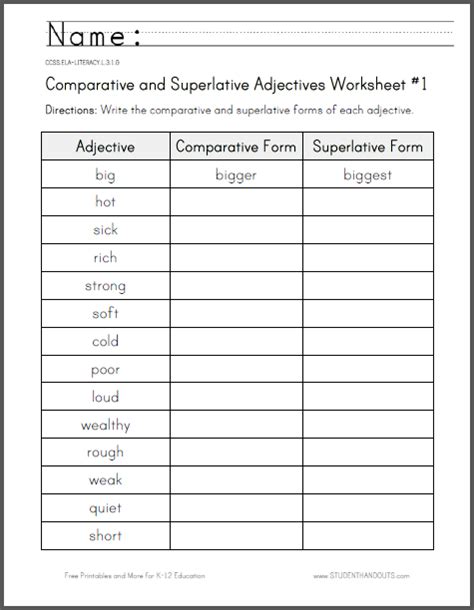 Comparative And Superlative Adjectives Worksheet Free To Print