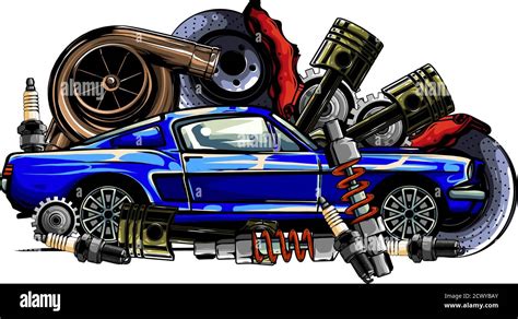 Car System Spare Parts Realistic Car Vector Illustration Stock