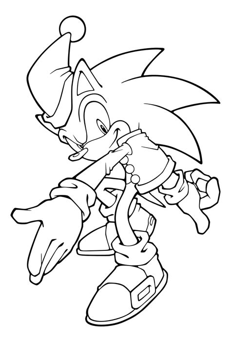 Раскраска Sonic The Hedgehog Ёж Соник в новогоднем колпаке Mirchild