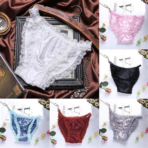 Le Donne Lingerie In Pizzo Mutandine Morbido Raso Di Seta Biancheria