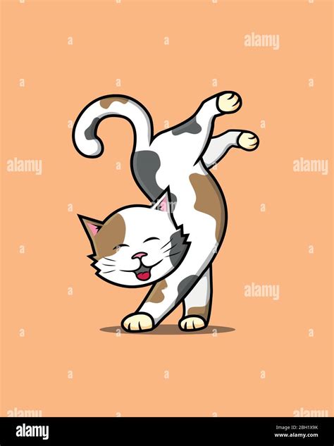 Vector Illustration Of Smiling Cat Stands With Its Front Legs Stock