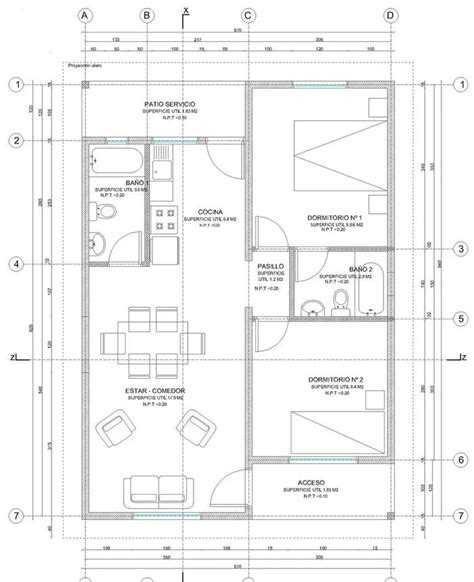 Planos De Casa De 55 M2 De 1 Piso Y 2 Dormitorios Con Medidas Planos