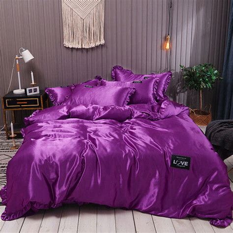 Pure Satin Silk Bedding Set Lace Luxury Duvet Set Single Double Large