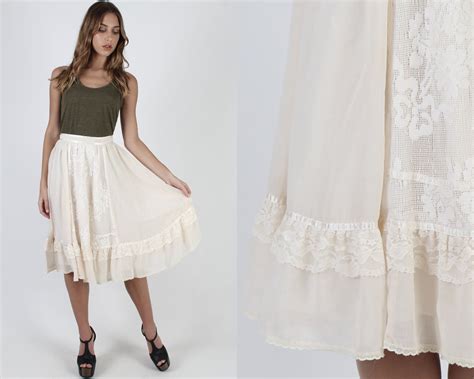 Gunne Sax Skirt Plain Ivory Tiered Country Skirt Womens Vintage