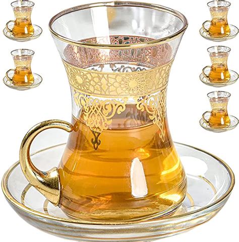 Amazon Com Turkish Tea Glasses Cups Set Of And Saucers Glassware