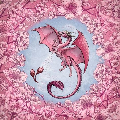 Pink Dragon Of Spring Nature Fantasy Art Paper Plate Fantasy Art