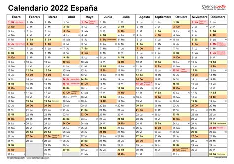 Calendario 2022 En Word Excel Y Pdf Calendarpedia