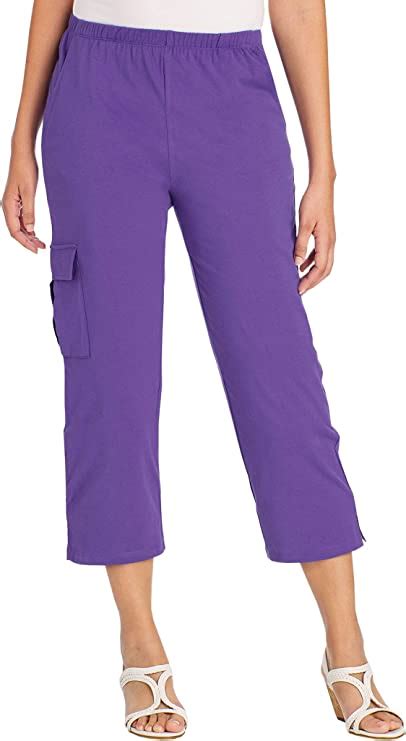 amerimark women s cargo capris 100 cotton pants with stretch elastic waist purple medium