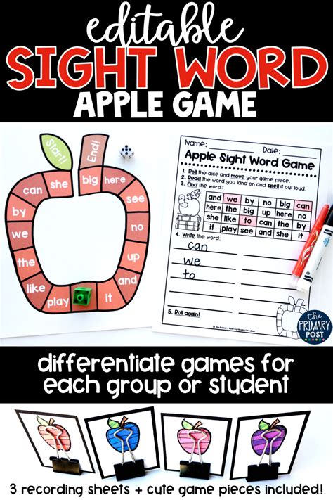 Fall math and literacy packet (kindergarten)! EDITABLE Sight Word Apple Game | Sight words, Sight word ...