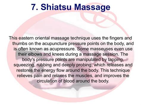 7 shiatsu massage this eastern oriental massage technique uses the fingers and thumbs on the