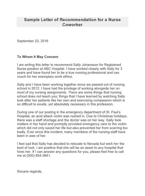 Letter Of Recommendation For Coworker Nurse Leenshayunks