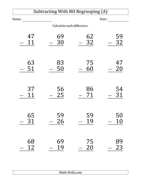 Benefits of learning vedic maths: The Large Print 2-Digit Minus 2-Digit Subtraction with NO ...