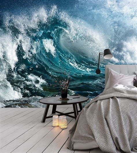 Removable Wallpaper Mural Peel And Stick Ocean Wave Etsy Mural Wallpaper Mural Bedroom Wall