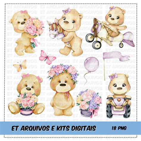 Kit Digital Ursinho Menina Aquarela Elo7 Produtos Especiais