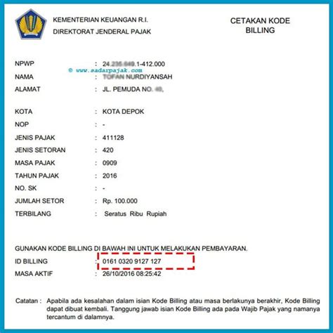 Daftar Id Billing Pajak