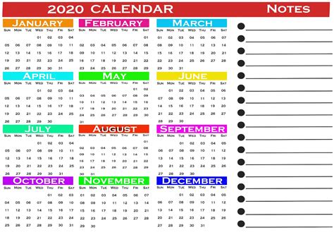Collect Free 2020 Calander Sunday To Saturday Calendar Printables