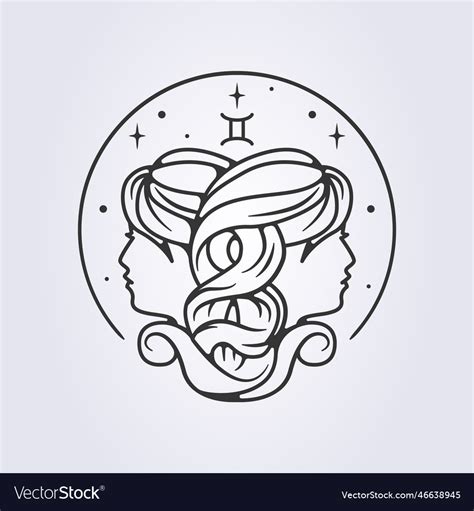 Gemini Zodiac Astrology Horoscope Line Art Vector Image