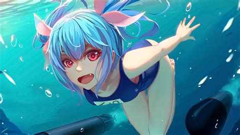 Desktop Wallpaper Underwater Anime Girl Blue Hair Kancolle Hd Image