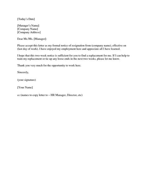 Resignation letter with two weeks notice. 7 best two weeks notice letter images on Pinterest | Free ...