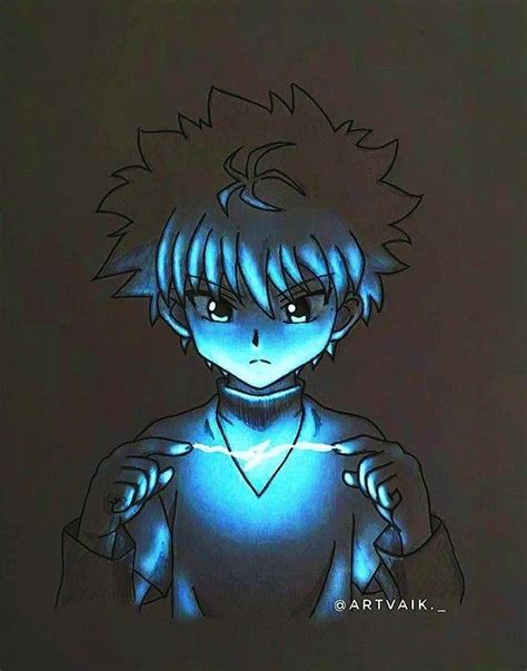 Killua Lukisan Cahaya Sketsa Anime Gambar Karakter