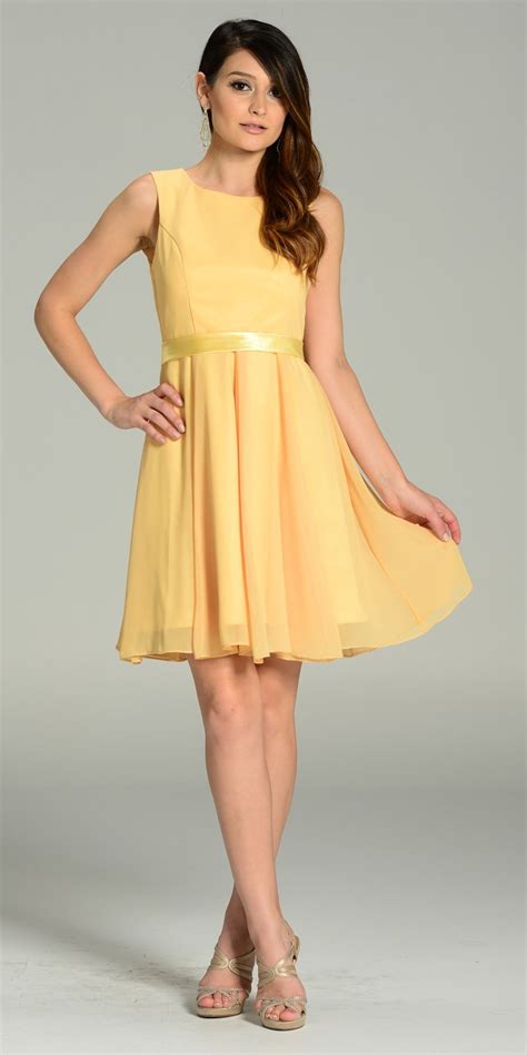 Poly Usa 7290 Modest Yellow Semi Formal Chiffon Dress Knee Length A