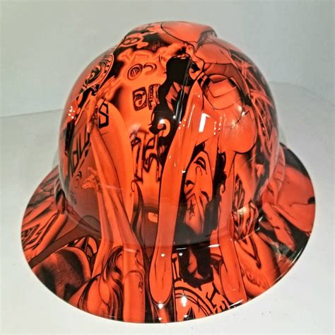 Full Brim Hydro Dipped Custom Hard Hat In Orange Bad Bones Etsy